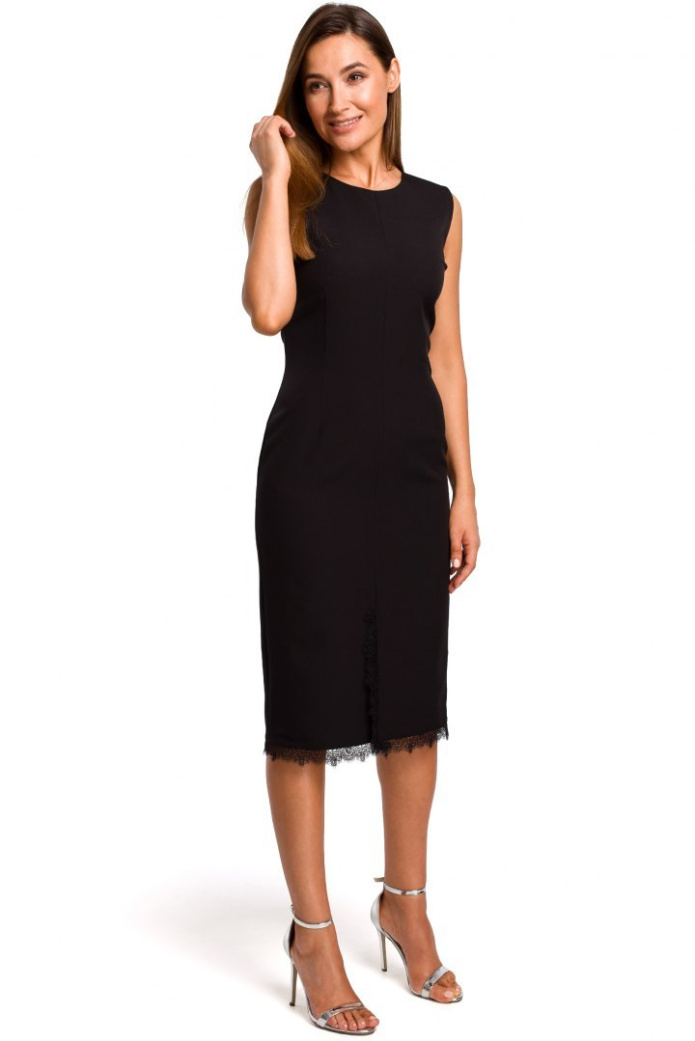 Sukienka Midi - Ołówkowa Dopasowana Bez Rękawów - czarna
